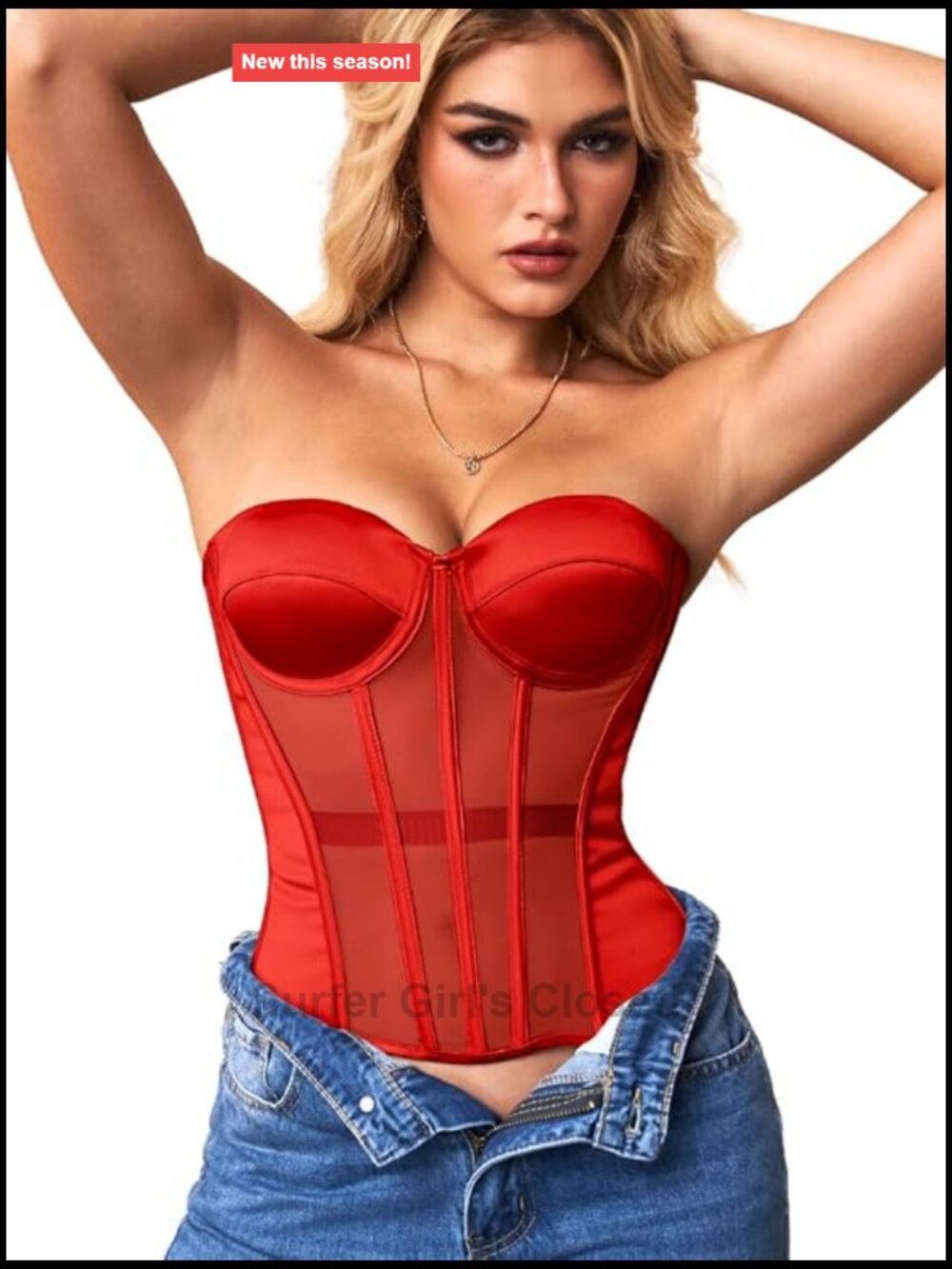 Strapless Corset Top, Underwire Mesh Bustier Shapewear with Adjustable Lace-Up